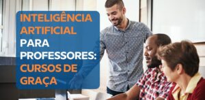 Professora prepara aula no notebook em sala vazia, com cadernos e materiais escolares sobre a mesa